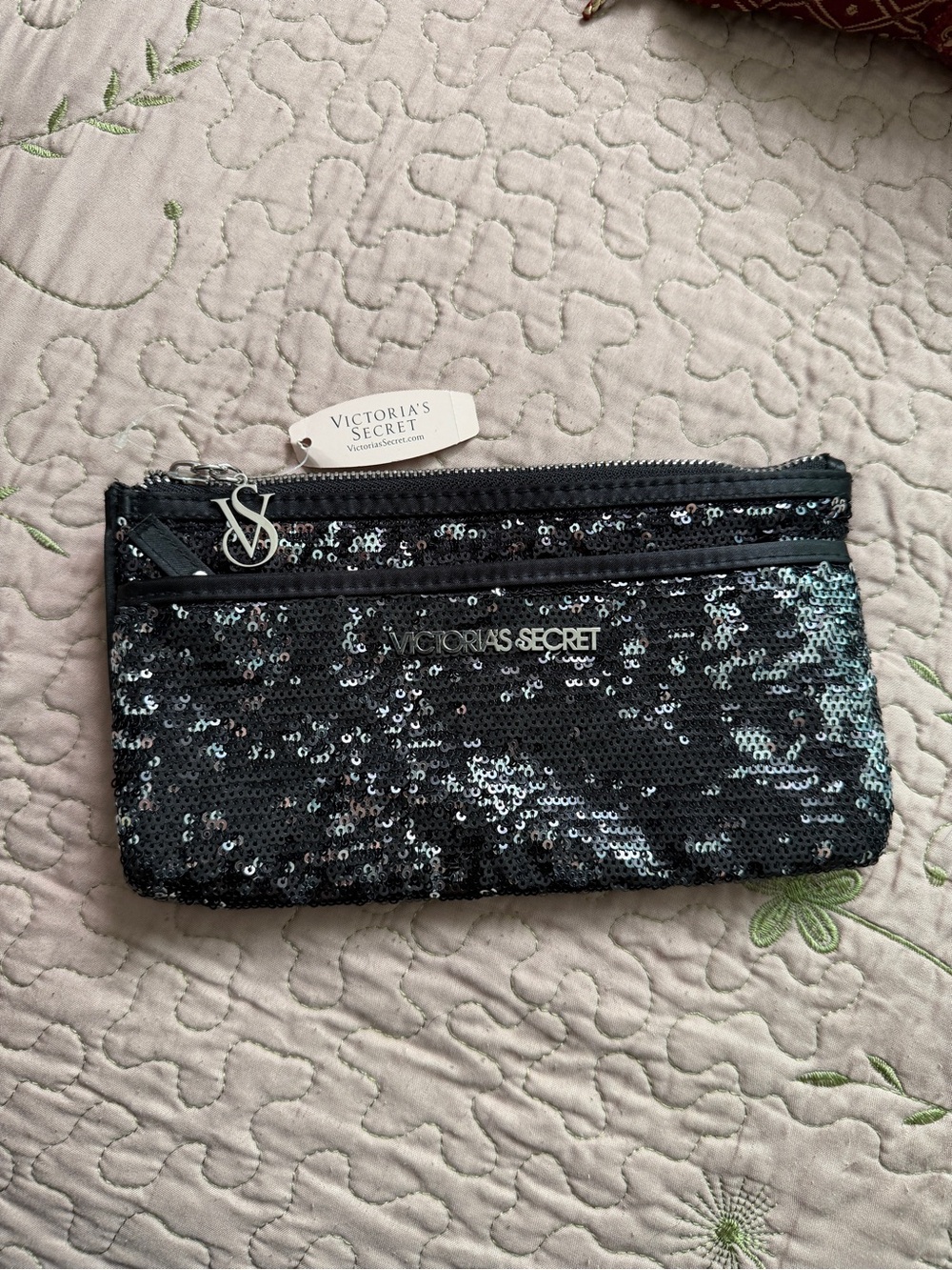 Victoria's Secret Black Sequin Wristlet Pouch